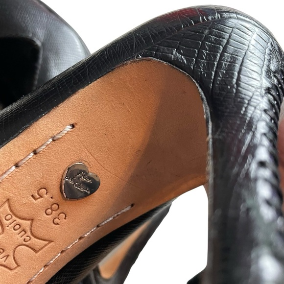 Alice + Olivia Stacey Bendet Black Croc Embossed Leather Pointed Toe Heels 38.5 - Picture 9 of 9